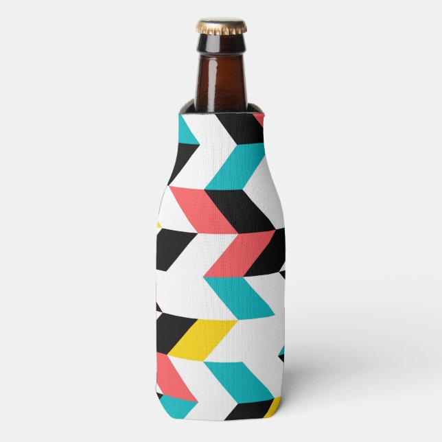 Colourful, geometric, cool, unique, trendy graphic bottle cooler (Bottle Front)