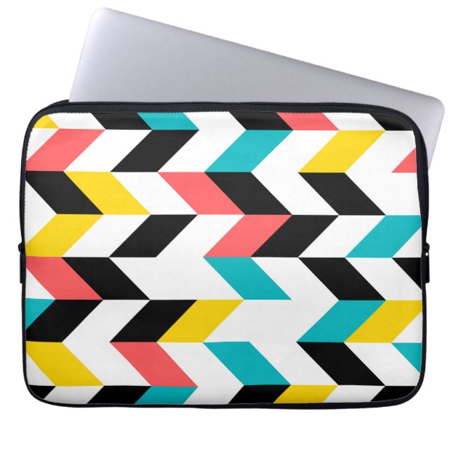 Colourful, geometric, cool, unique, trendy graphic laptop sleeve (Front)