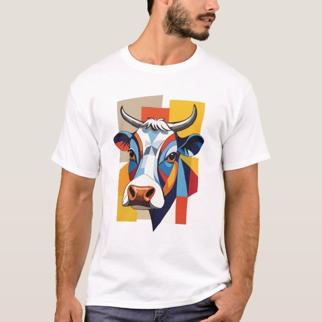 Colourful Geometric Cow T-Shirt (Front)