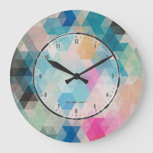 Colourful Geometric Cubes Large Clock