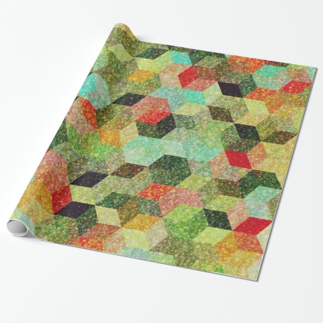 Colourful Geometric Cubes Pattern Wrapping Paper (Unrolled)