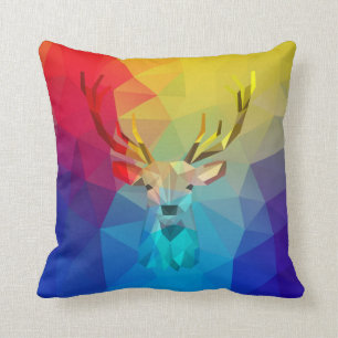 Colourful geometric deer and background throw pillow