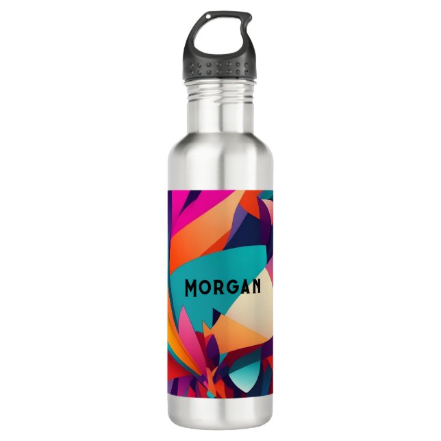 Colourful Geometric Design, Name or Monogram 710 Ml Water Bottle (Front)