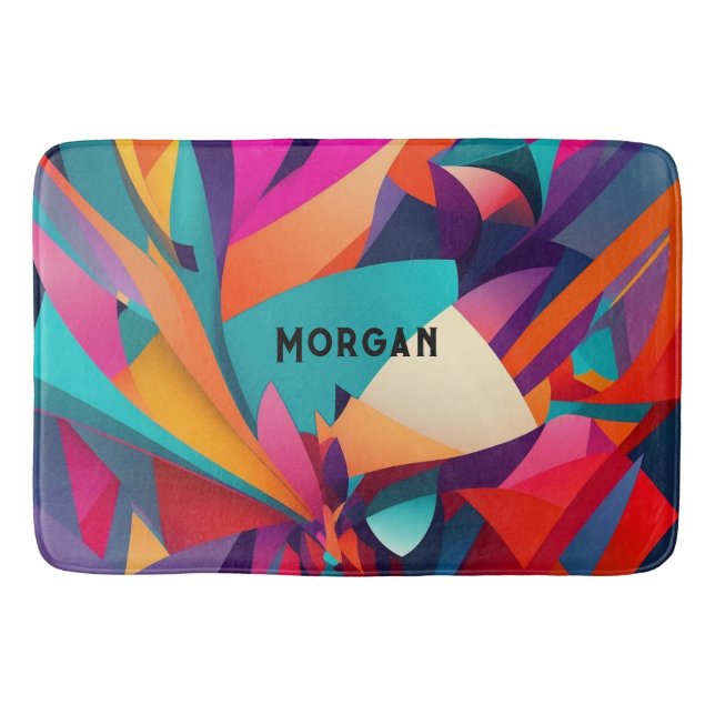 Colourful Geometric Design, Name or Monogram Bath Mat (Front)