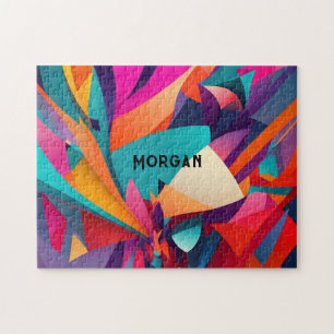 Colourful Geometric Design, Name or Monogram Jigsaw Puzzle