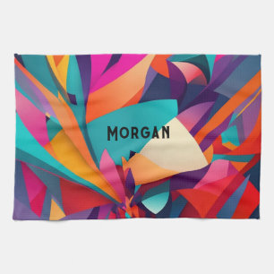 Colourful Geometric Design, Name or Monogram Kitchen Towel