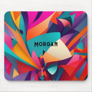 Colourful Geometric Design, Name or Monogram Mouse Pad