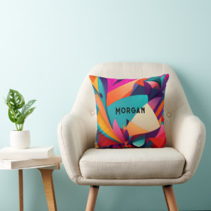 Colourful Geometric Design, Name or Monogram Throw Pillow
