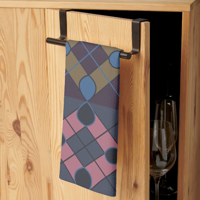 Colourful Geometric Diamond Pattern Kitchen Towel (Thirds Fold)