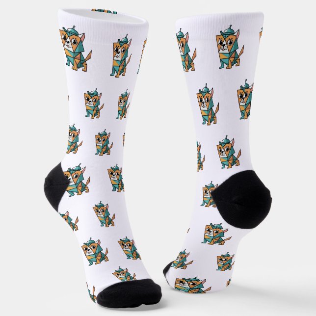 Colourful Geometric Dog Socks (Angled)