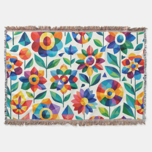 Colourful Geometric Floral Pattern Retro Modern Bl Throw Blanket