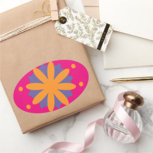 Colourful Geometric Flower Design Oval Sticker