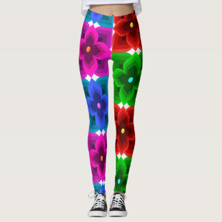 Colourful Geometric Flower Seamless Pattern, Bold  Leggings