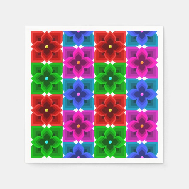 Colourful Geometric Flower Seamless Pattern, Bold  Napkin (Front)