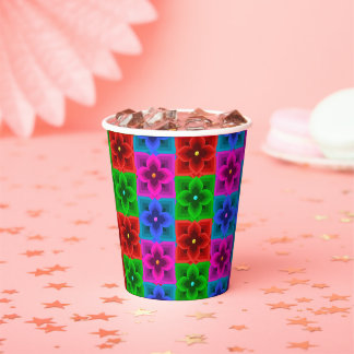 Colourful Geometric Flower Seamless Pattern, Bold  Paper Cups