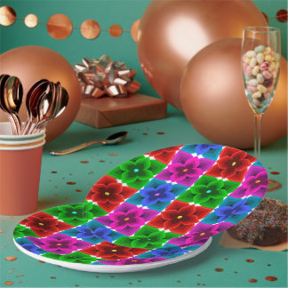 Colourful Geometric Flower Seamless Pattern, Bold  Paper Plate