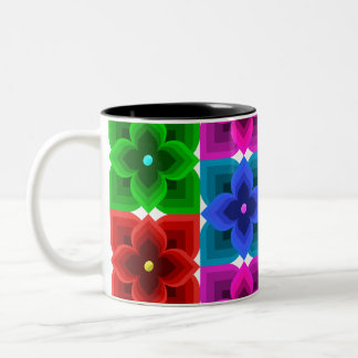 Colourful Geometric Flower Seamless Pattern, Bold  Two-Tone Coffee Mug