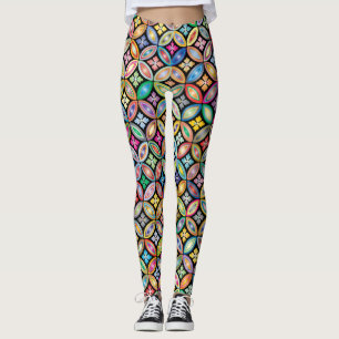colourful geometric flowers leggings