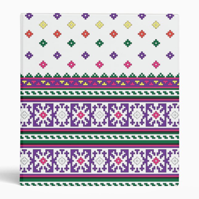 Colourful Geometric Folk Art design with flowers Binder (Front)