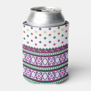 Colourful Geometric Folk Art design with flowers Can Cooler