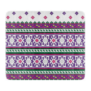 Colourful Geometric Folk Art design with flowers Cutting Board