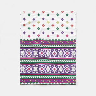 Colourful Geometric Folk Art design with flowers Fleece Blanket