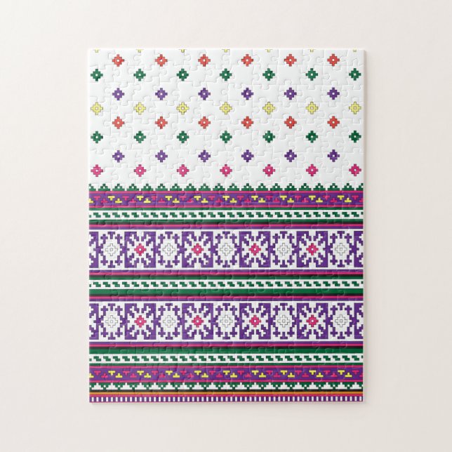 Colourful Geometric Folk Art design with flowers Jigsaw Puzzle (Vertical)