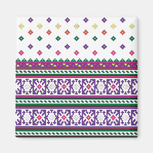 Colourful Geometric Folk Art design with flowers Magnet