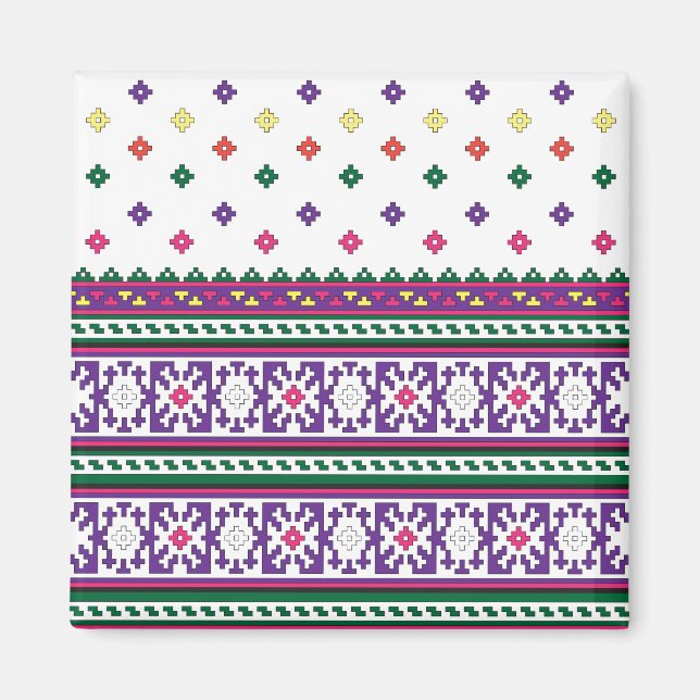 Colourful Geometric Folk Art design with flowers Magnet (Front)