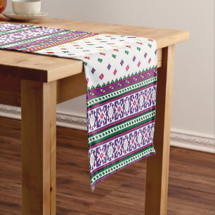 Colourful Geometric Folk Art design with flowers Short Table Runner