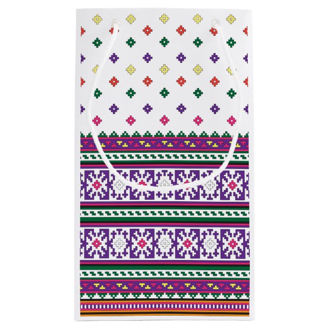 Colourful Geometric Folk Art design with flowers Small Gift Bag (Back)