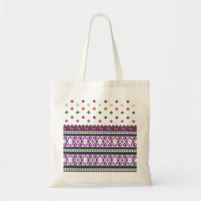 Colourful Geometric Folk Art design with flowers Tote Bag (Front)