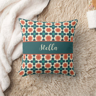 Colourful Geometric Folk Art Pattern Throw Pillow