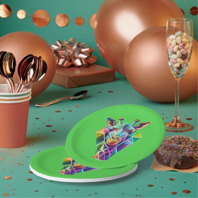Colourful Geometric Giraffe Head Paper Plate (Multi)