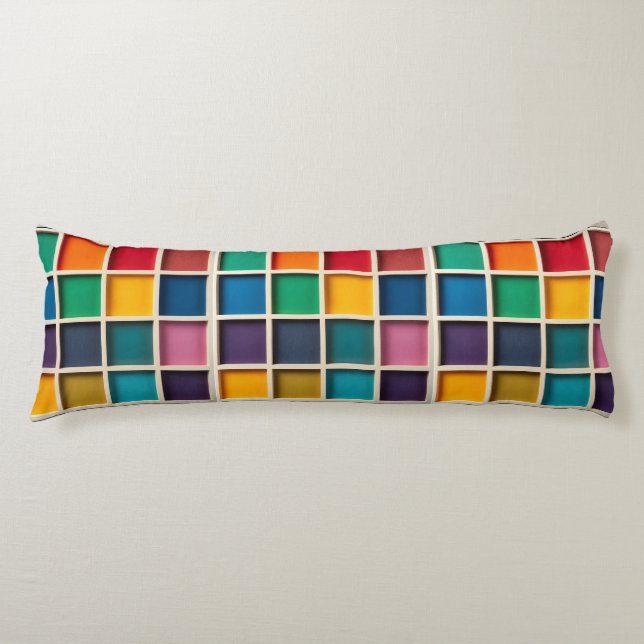 Colourful Geometric Grid Panel Body Pillow (Front)
