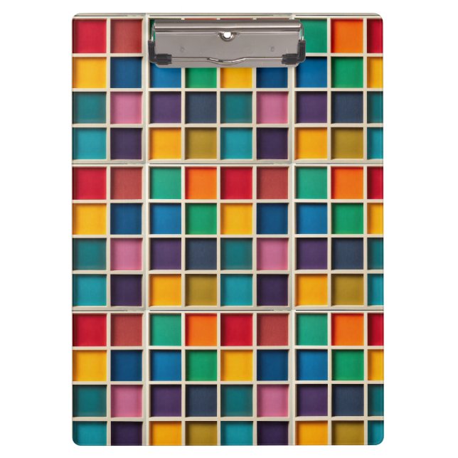 Colourful Geometric Grid Panel Clipboard (Front)
