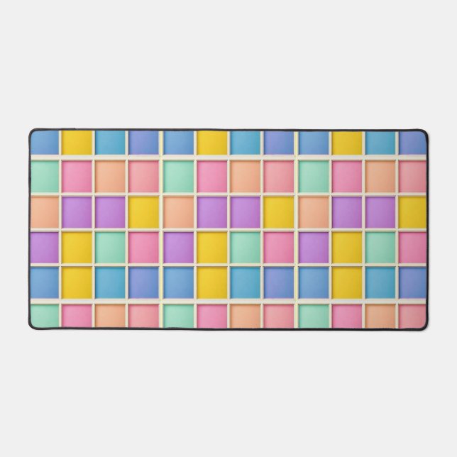 Colourful Geometric Grid Panel Desk Mat (Front)