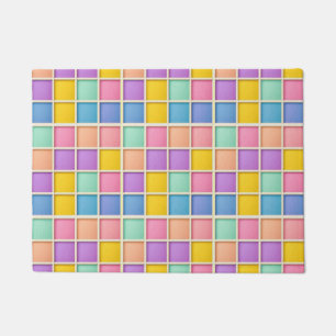 Colourful Geometric Grid Panel Doormat
