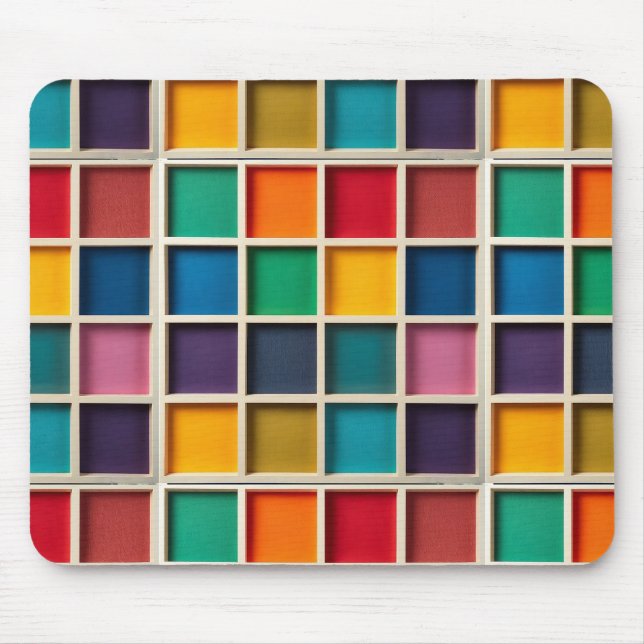 Colourful Geometric Grid Panel Mouse Pad (Front)