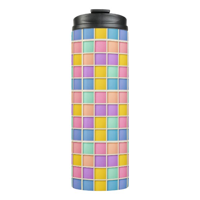 Colourful Geometric Grid Panel Thermal Tumbler (Front)