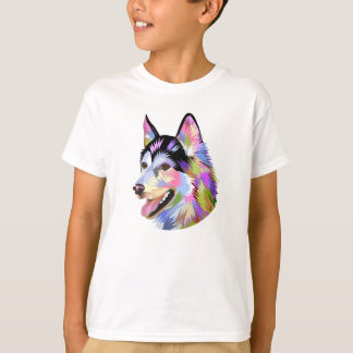 Colourful Geometric Husky Portrait Kids T-Shirt
