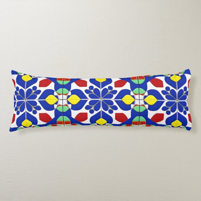 Colourful Geometric Inspired Floral Pattern Body Pillow (Front)
