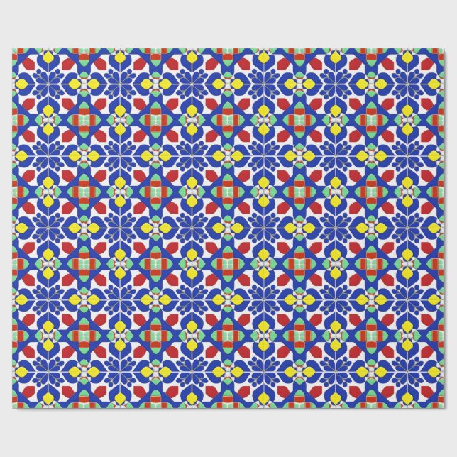 Colourful Geometric Inspired Floral Pattern Wrapping Paper (Flat)