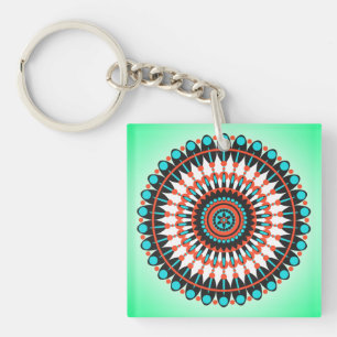 Colourful Geometric Mandala Art-46456 Keychain