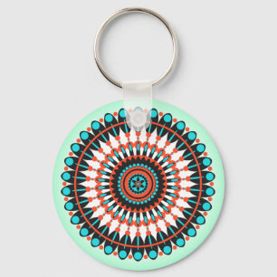 Colourful Geometric Mandala Art-46456 Keychain