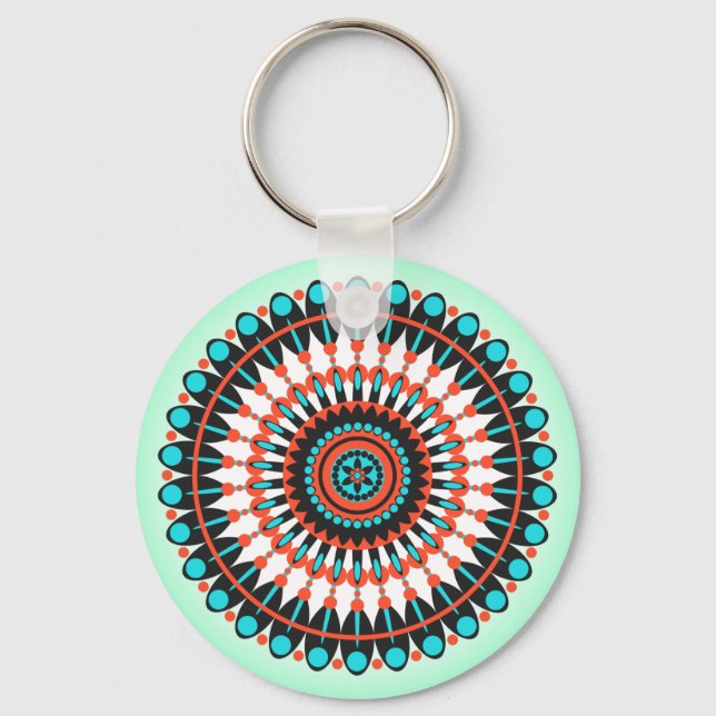 Colourful Geometric Mandala Art-46456 Keychain (Front)