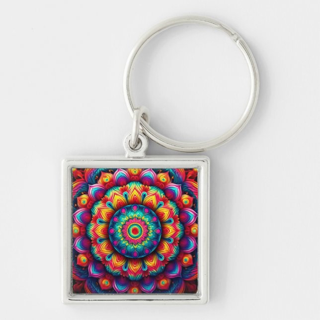 Colourful Geometric Mandala Pattern-342678 Keychain (Front)