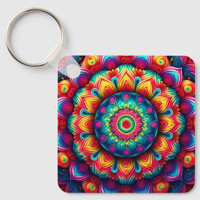 Colourful Geometric Mandala Pattern-342678 Keychain (Front)