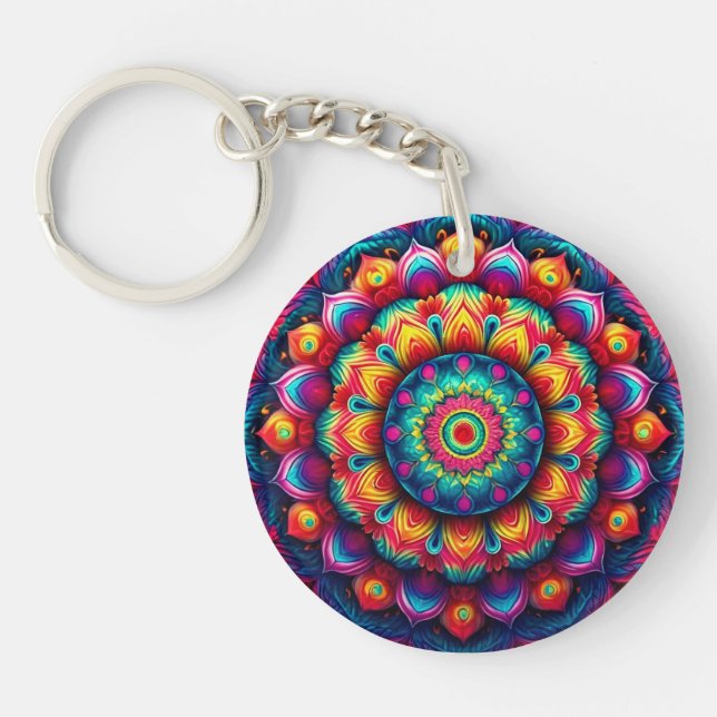 Colourful Geometric Mandala Pattern-342678 Keychain (Front)