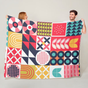 Colourful Geometric Mid Century Funky  Fleece Blanket